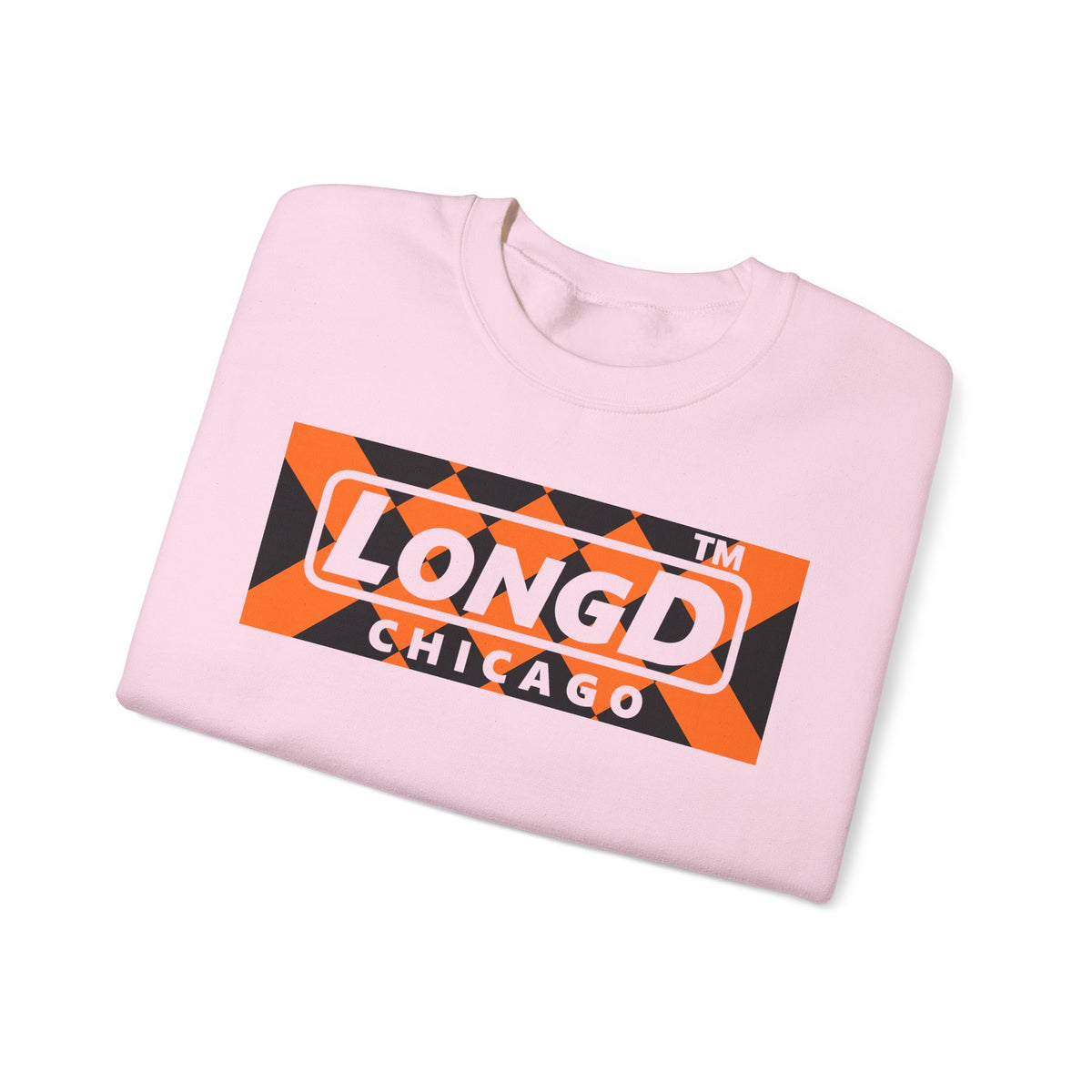 LongD Chicago negative stylized argyle logo (Halloween colors) crewneck sweatshirt