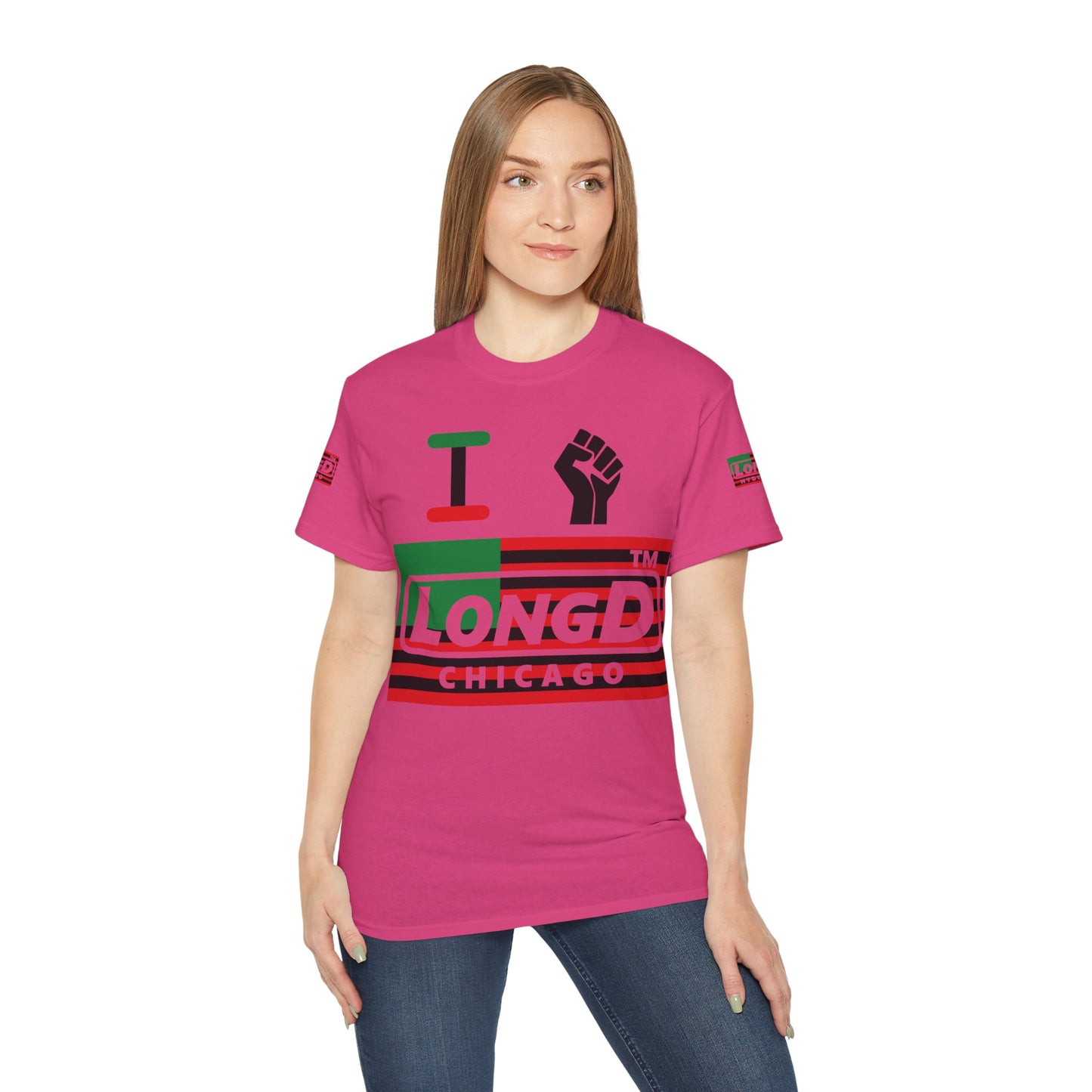 I fist LongD negative flag Chicago logo 4-print cotton tee