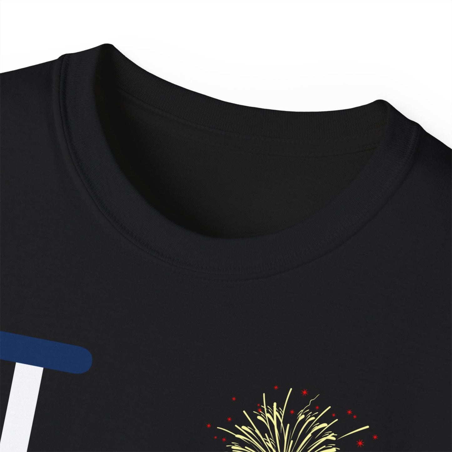I Burst LongD cotton tee negative 4x3 Hyde Park upright logo (Patriotic colors)