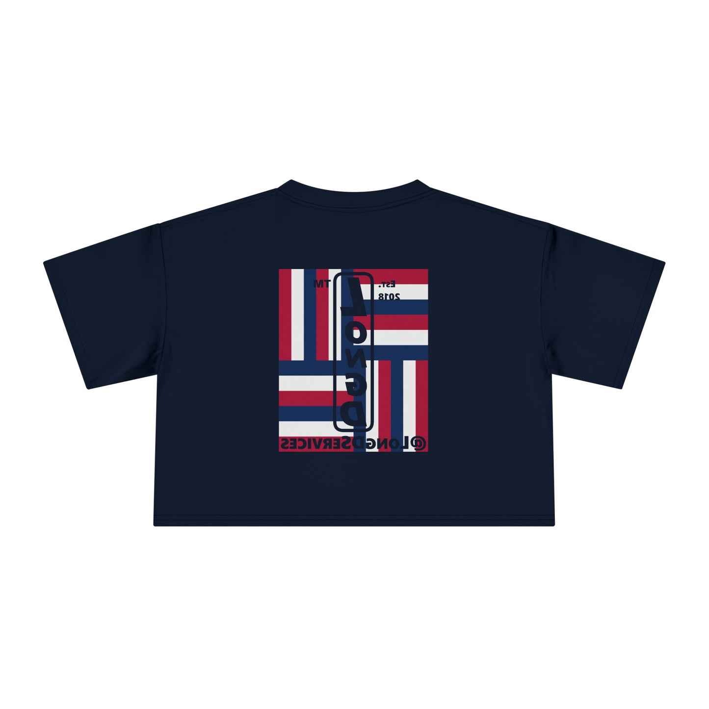 I burst LongD negative windmill upright front-reversed back tag logo crop tee