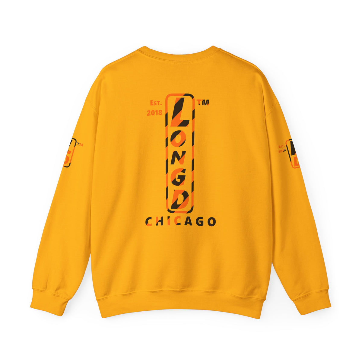 LongD Chicago positive upright pixel-weighted 12-striped 4-print logo (Halloween colors) crewneck sweatshirt