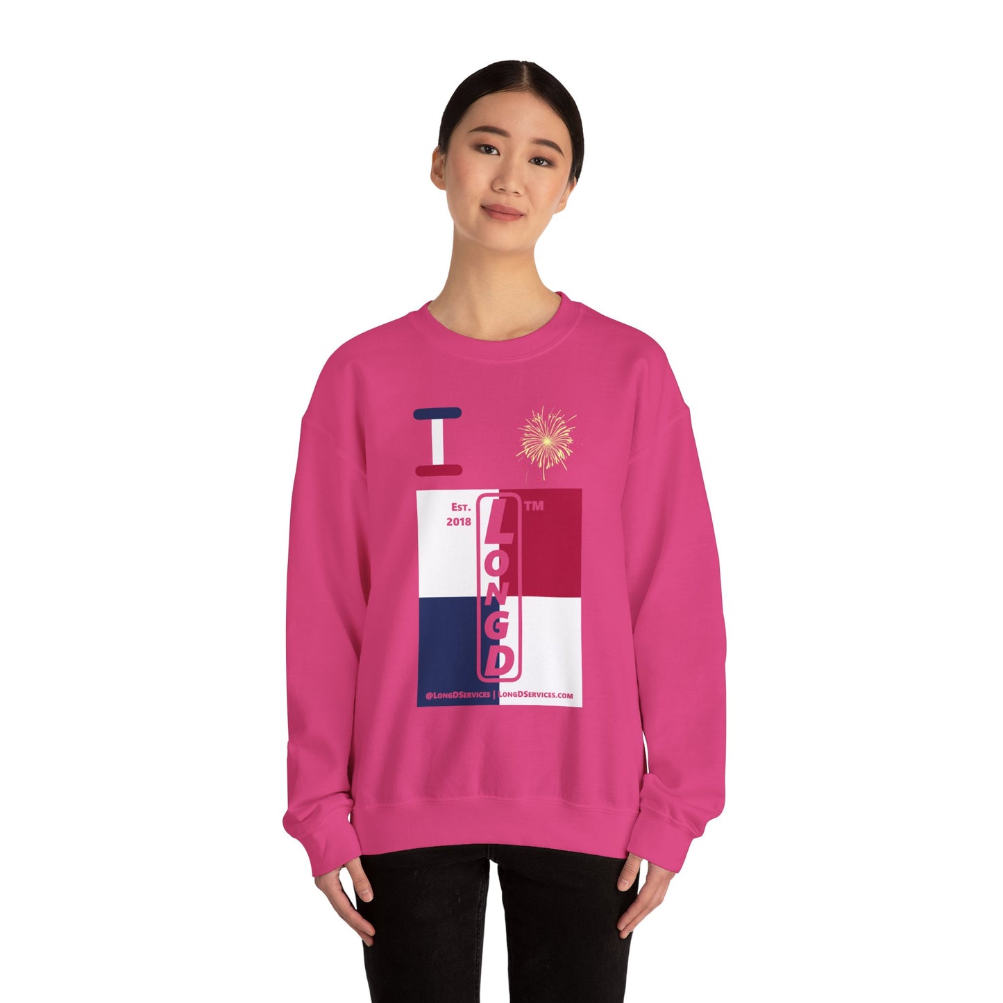 I Burst LongD positive quarters tag-domain upright logo crewneck sweatshirt