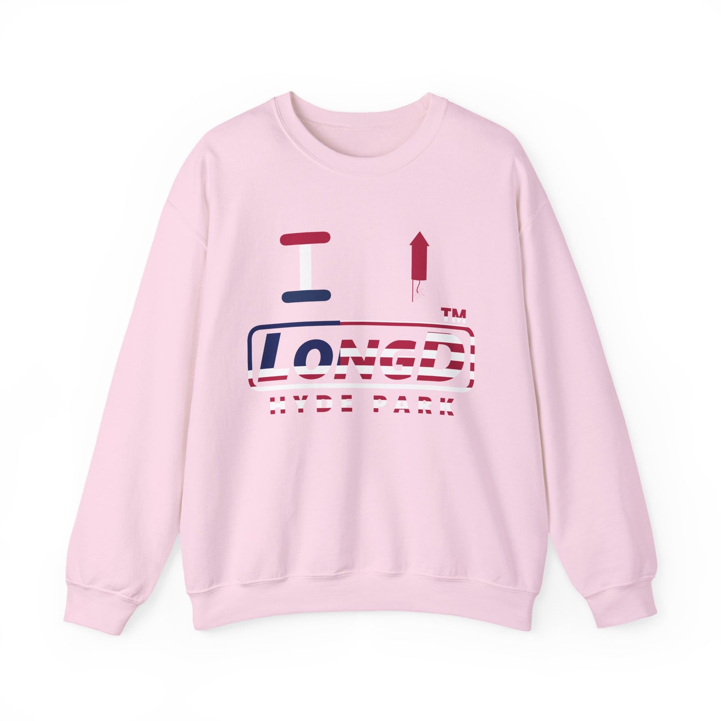 I firecracker LongD positive flag Hyde Park logo crewneck sweatshirt