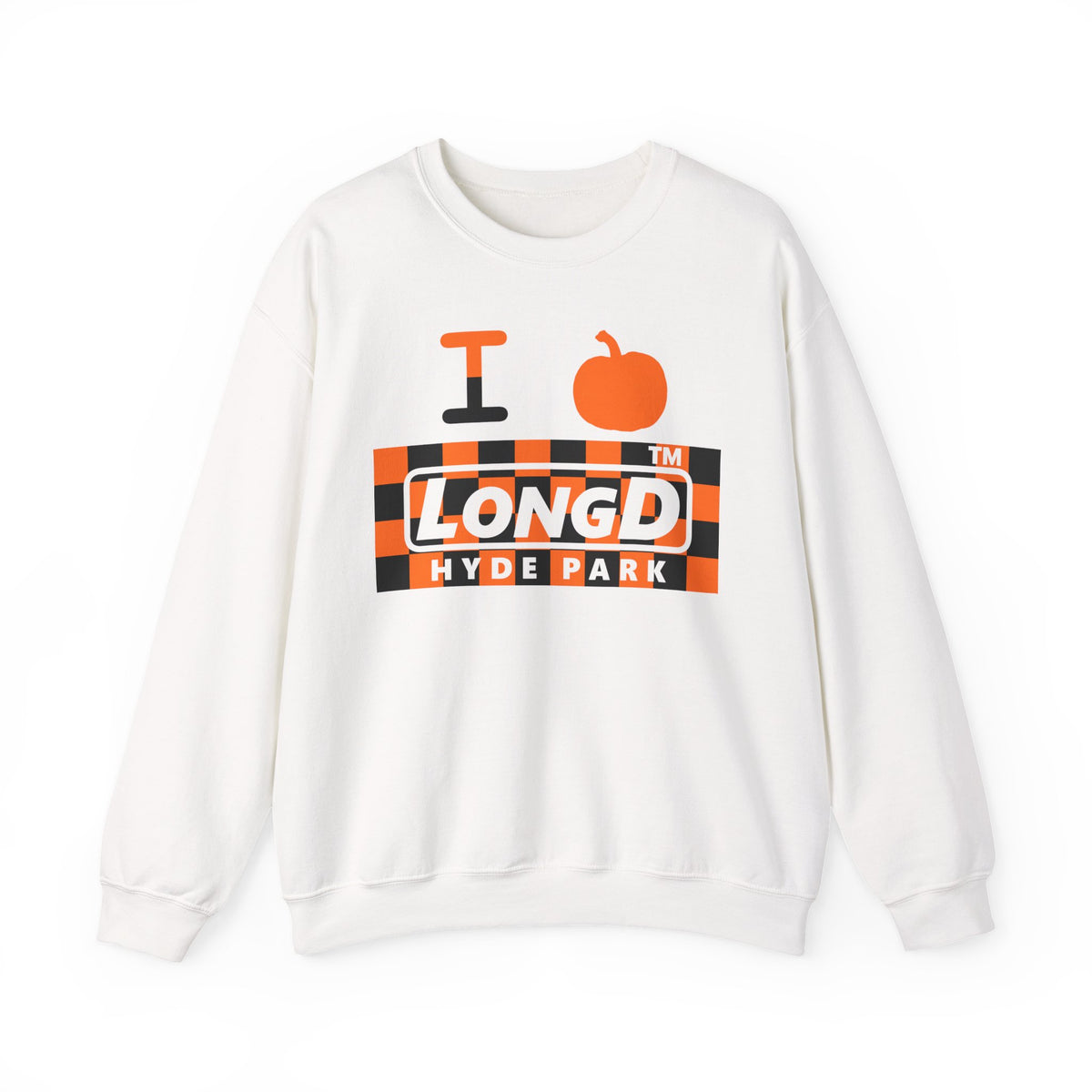 I pumpkin LongD Hyde Park negative checkered logo crewneck sweatshirt