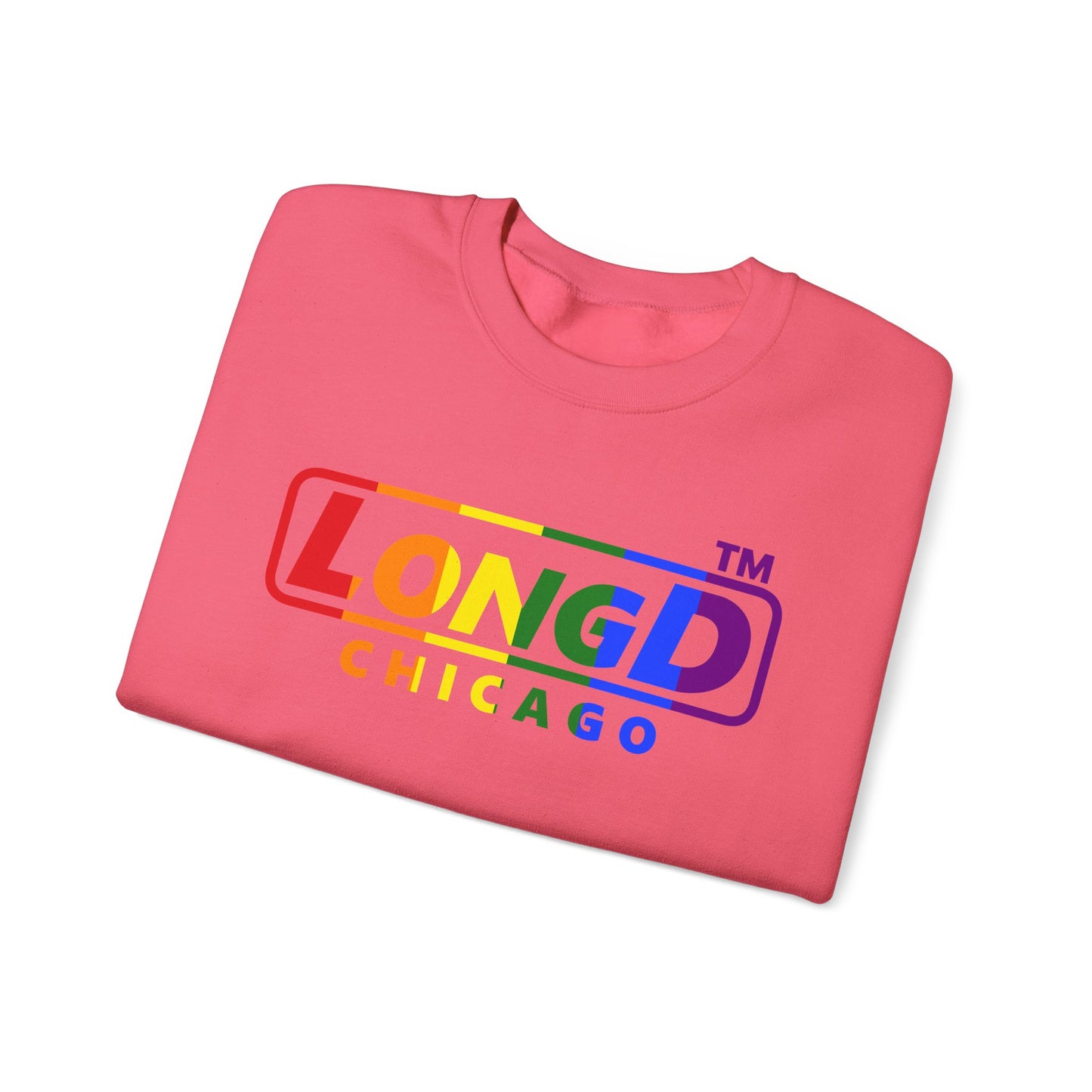 LongD positive vertical striped Chicago logo crewneck sweatshirt (Pride colors)