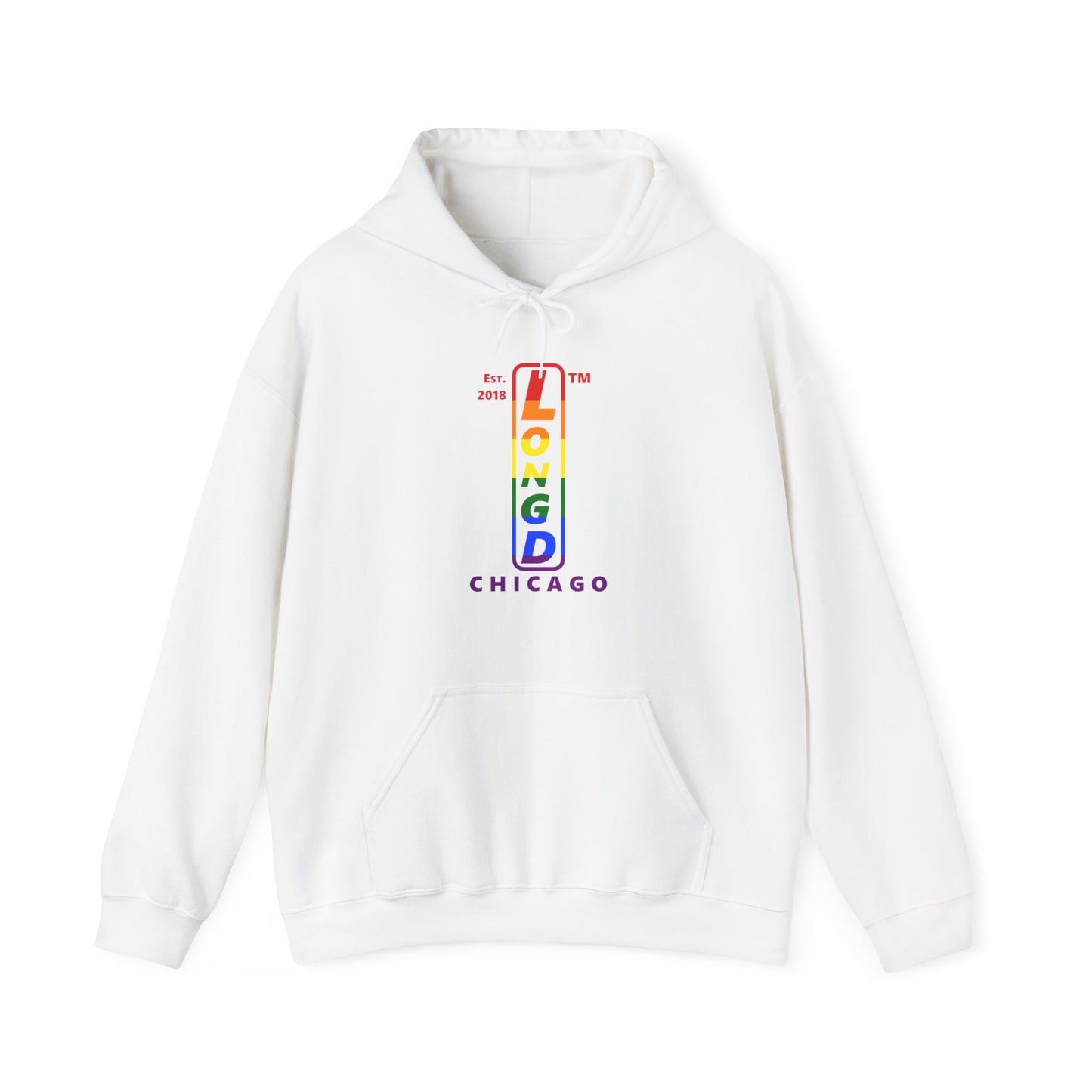 LongD® positive horizontal 6-striped Chicago logo hoodie (Pride colors)