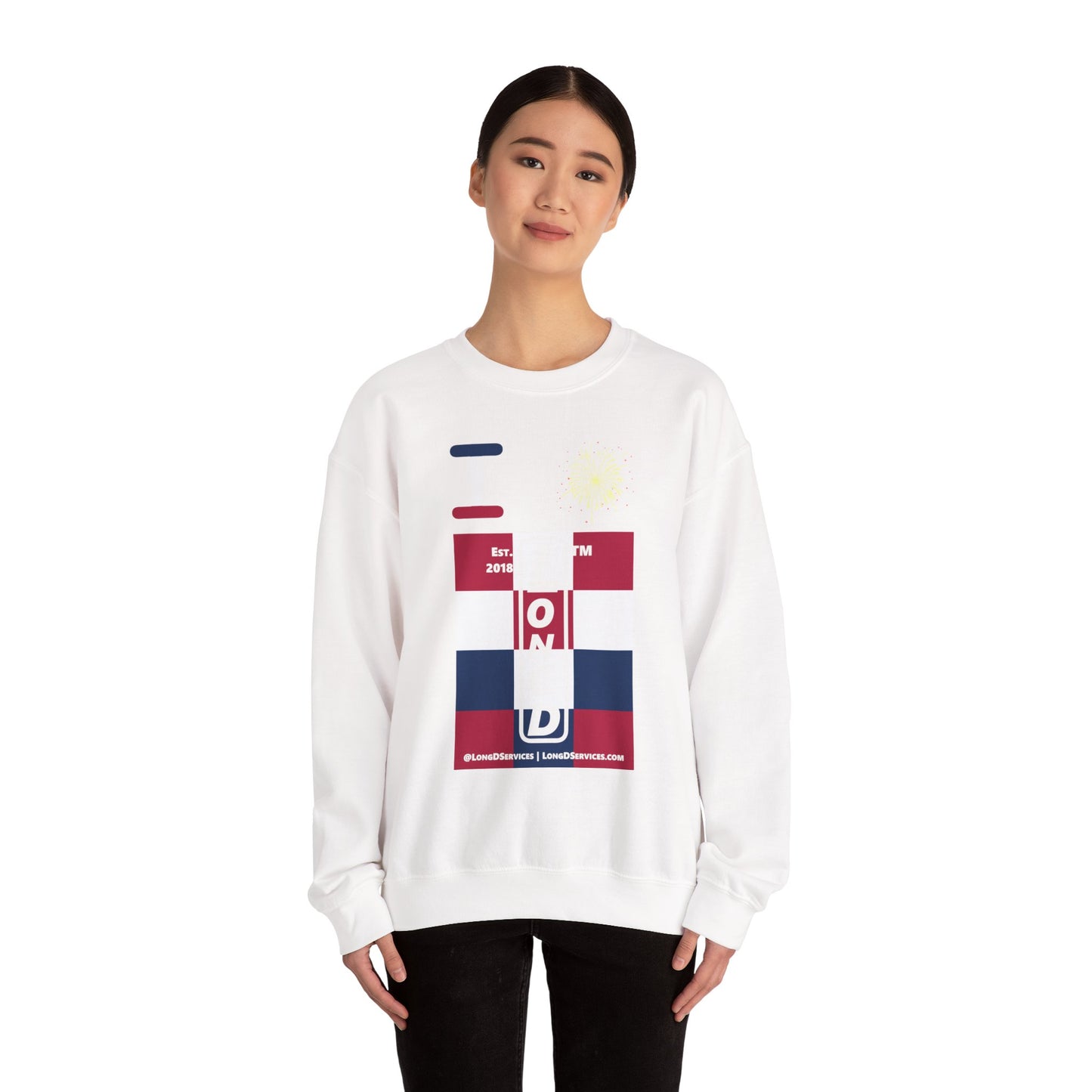 I Burst LongD negative 4x3 tag-domain upright logo crewneck sweatshirt