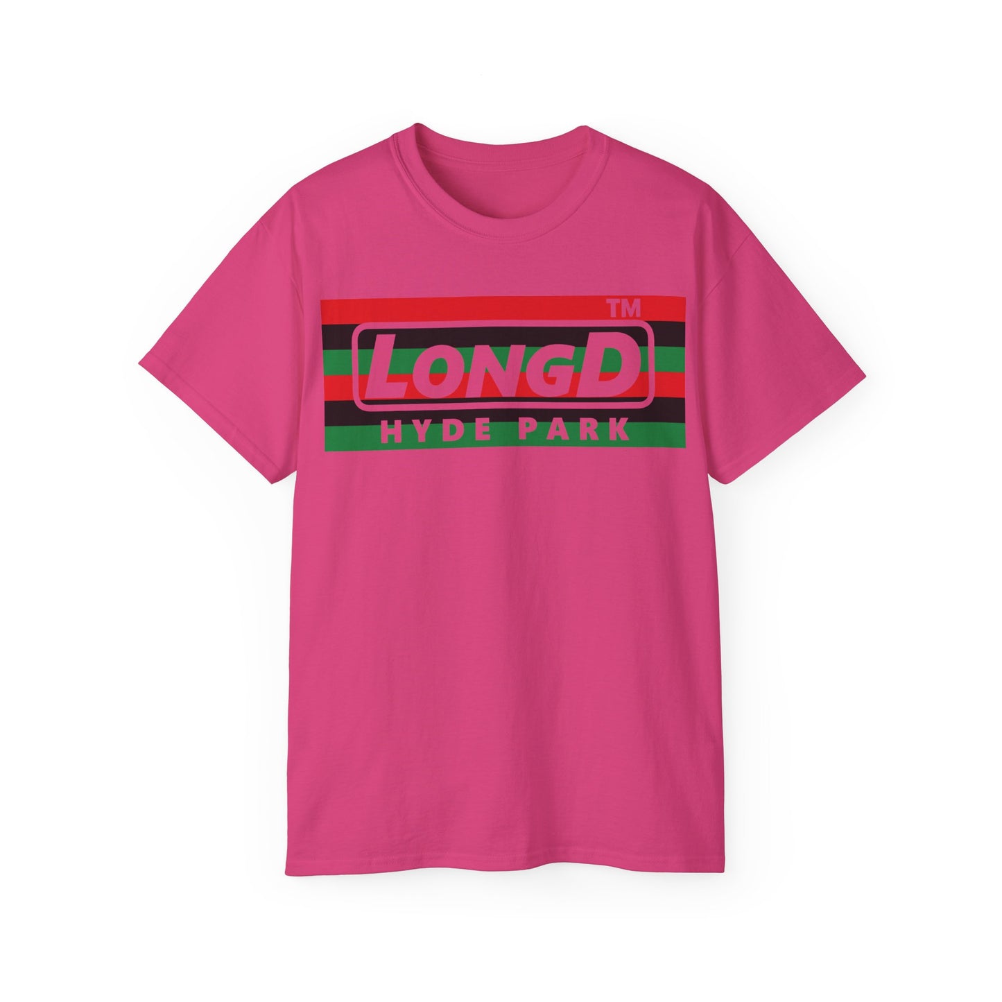 LongD negative horizontal 6-striped Hyde Park logo cotton tee (Juneteenth colors)