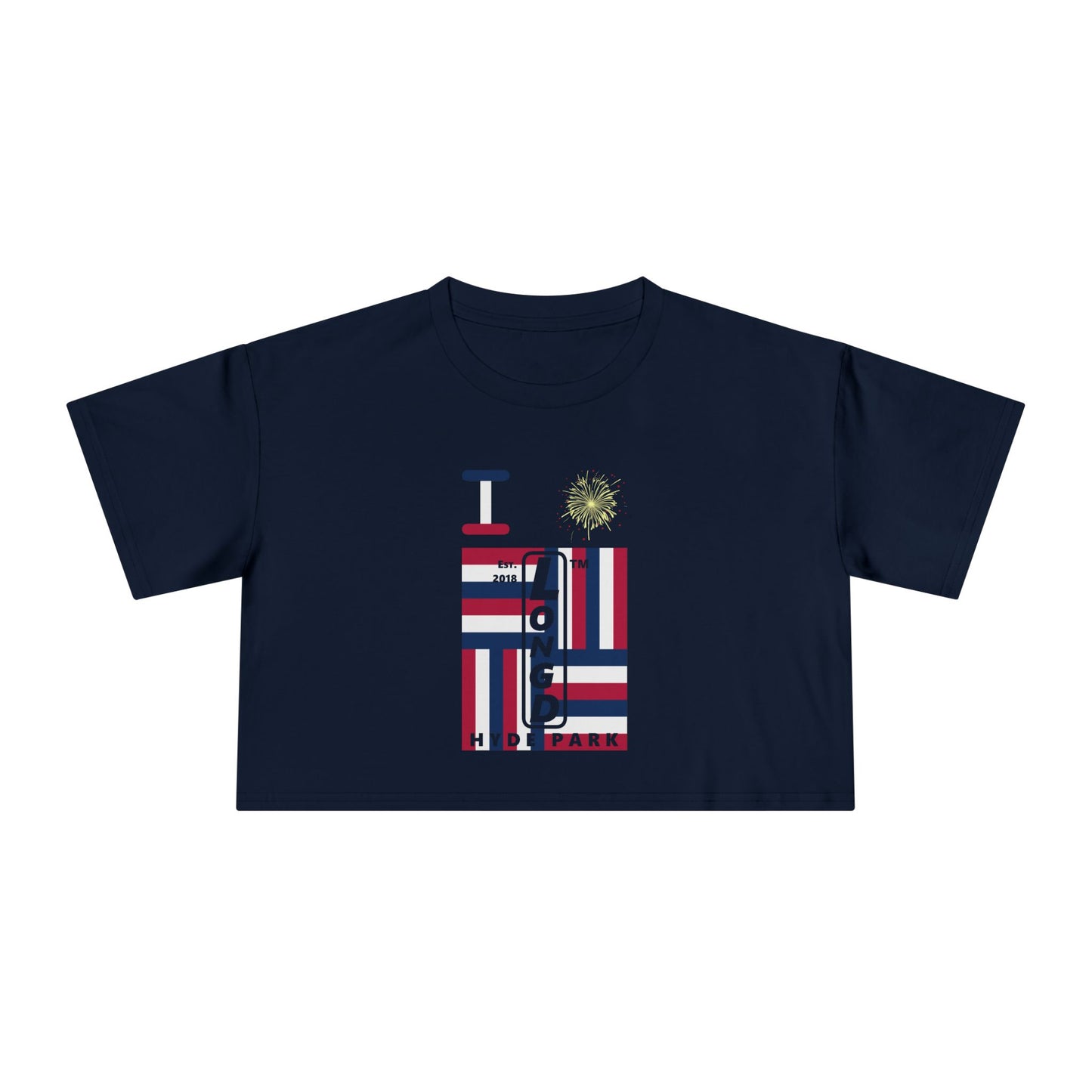 I burst LongD negative windmill upright front-reversed back Hyde Park logo crop tee