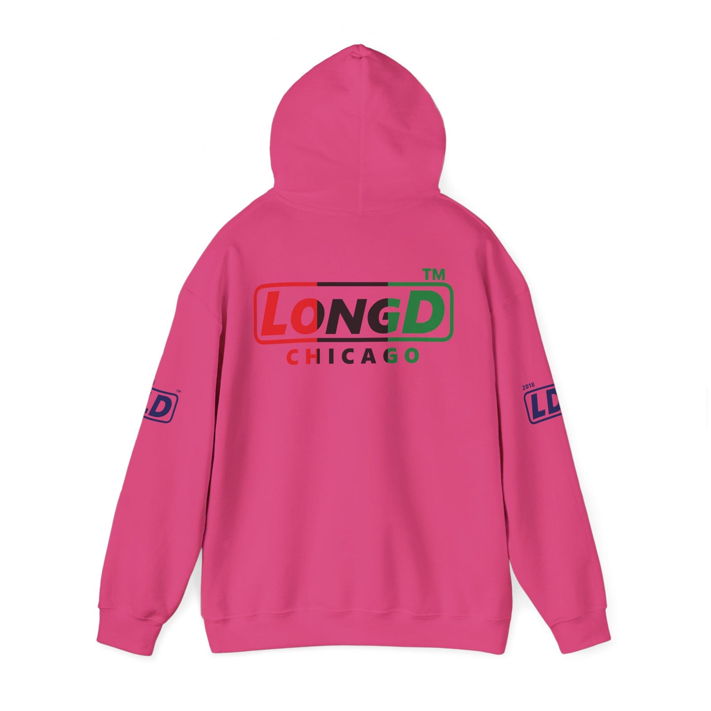 LongD® positive vertical 3-striped 4-print single-breasted Chicago logo Hoodie (Juneteenth colors)