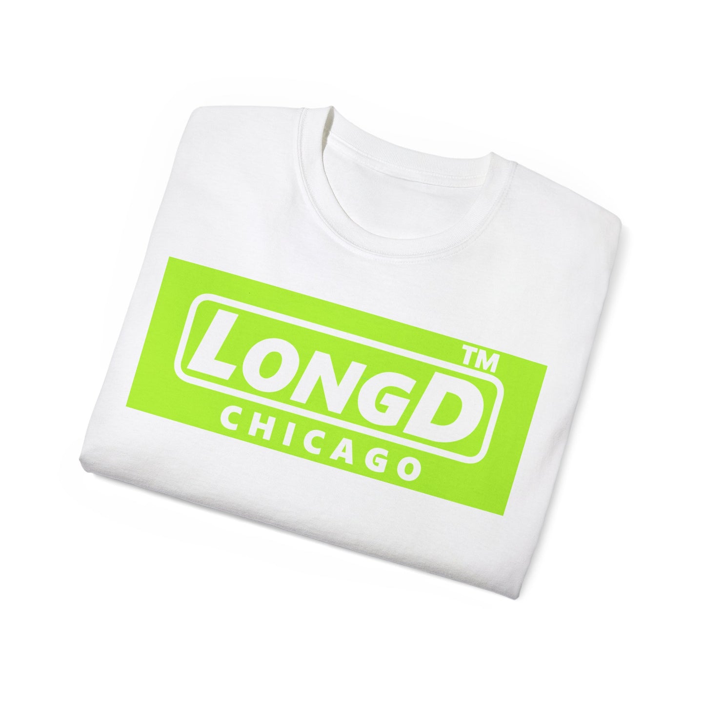 LongD® negative lime green Chicago Logo Cotton Tee