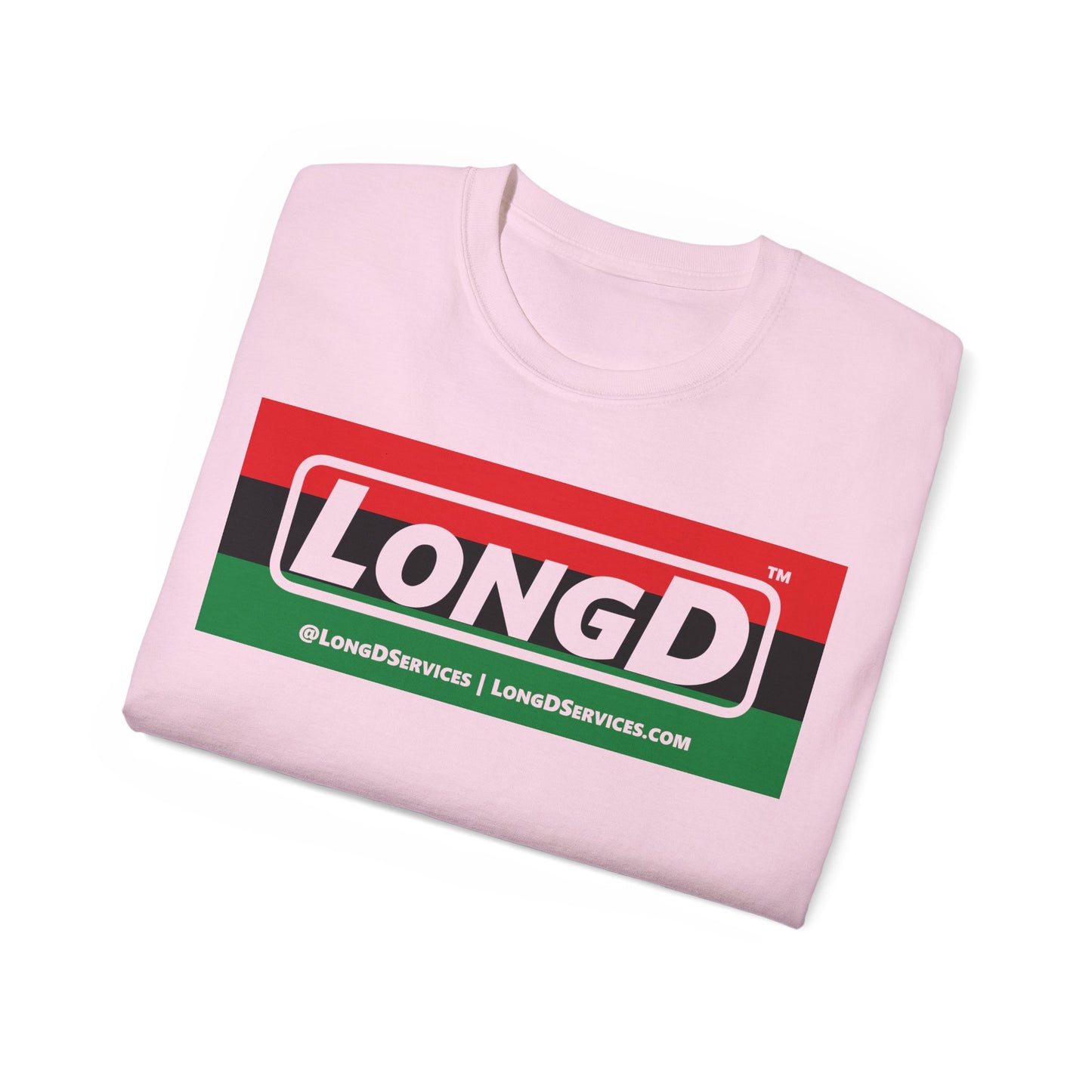 LongD® Logo Cotton Tee Juneteenth negative striped text