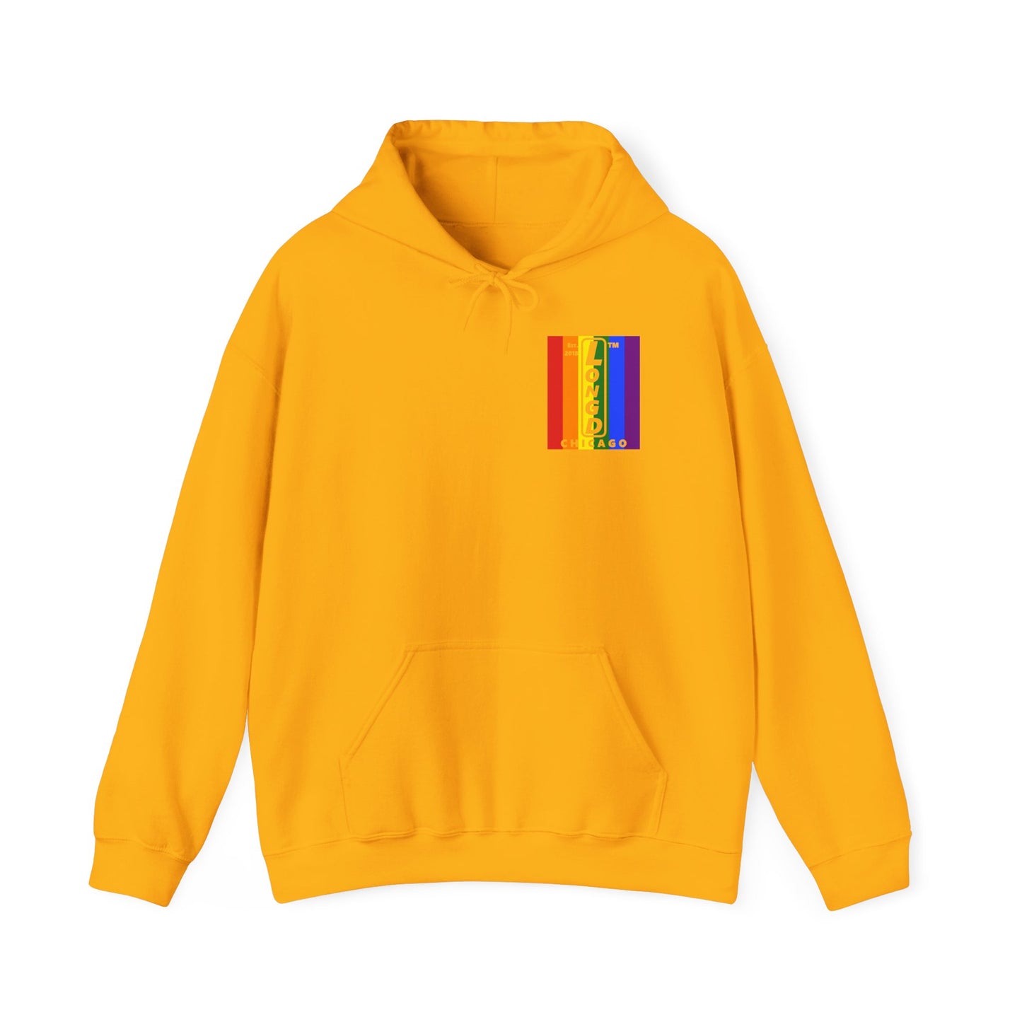 LongD single-breasted negative vertical 6-striped front-back upright Chicago logo hoodie (Pride colors)
