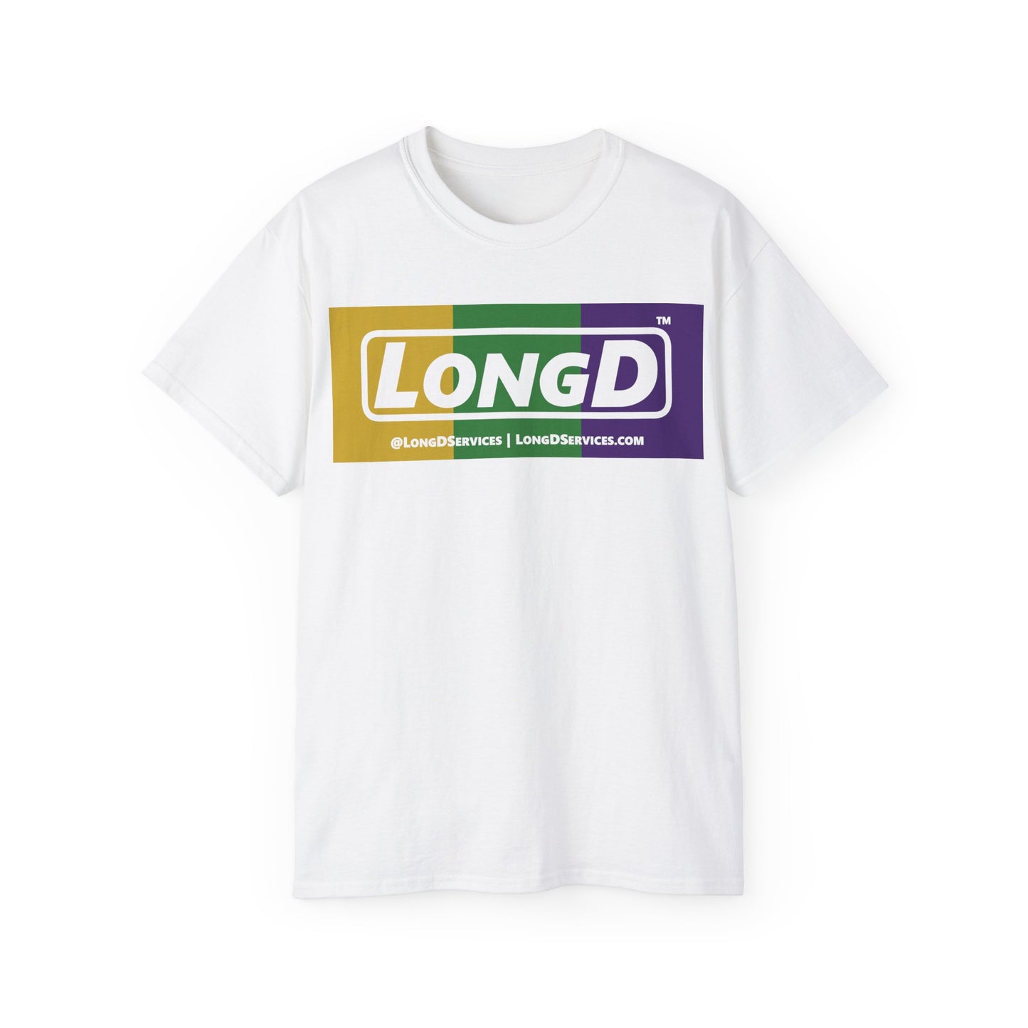 LongD® Logo Cotton Tee (Mardi Gras colored negative text)