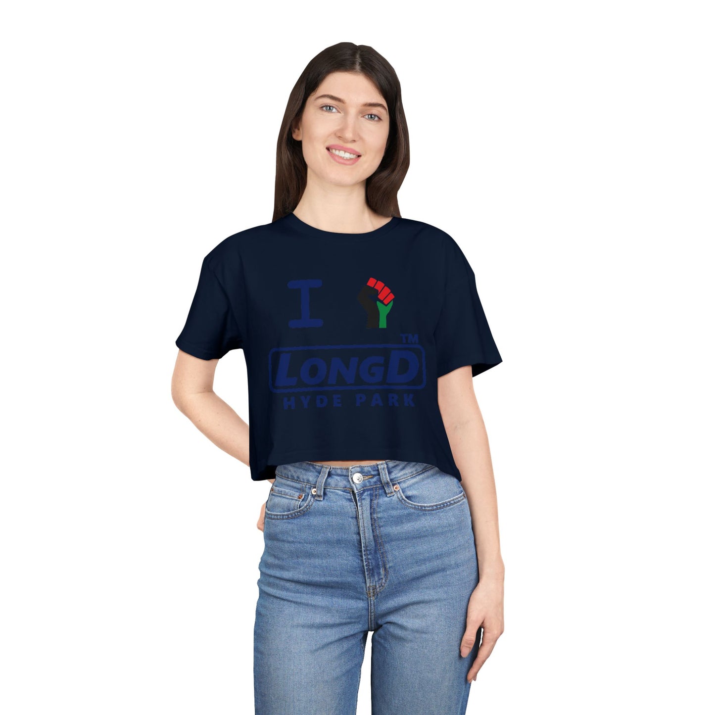 I fist LongD official front-back Hyde Park logo crop tee
