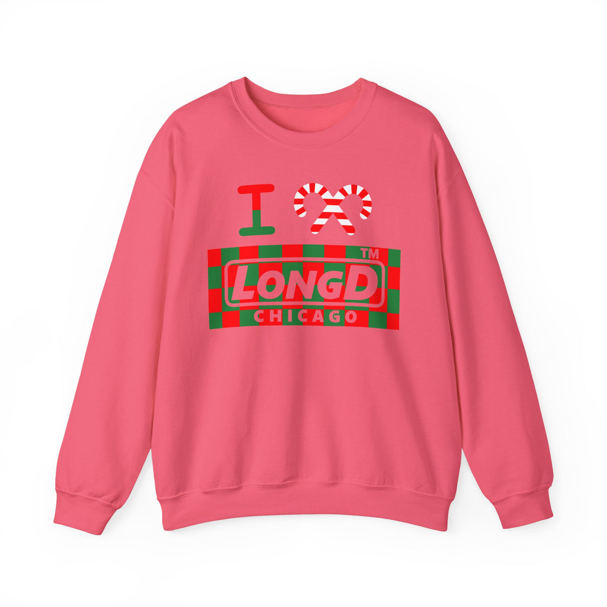 I candy cane LongD Chicago negative checkered logo crewneck sweatshirt