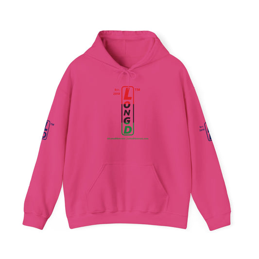 LongD® positive horizontal 3-striped tag-domain 4-print upright logo hoodie (Juneteenth colors)