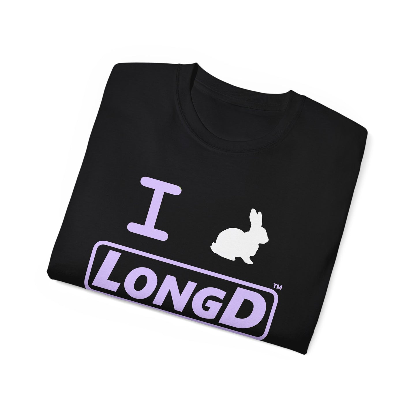 I Bunny LongD® Logo Cotton Tee Easter pastel purple text (white Easter Bunny)