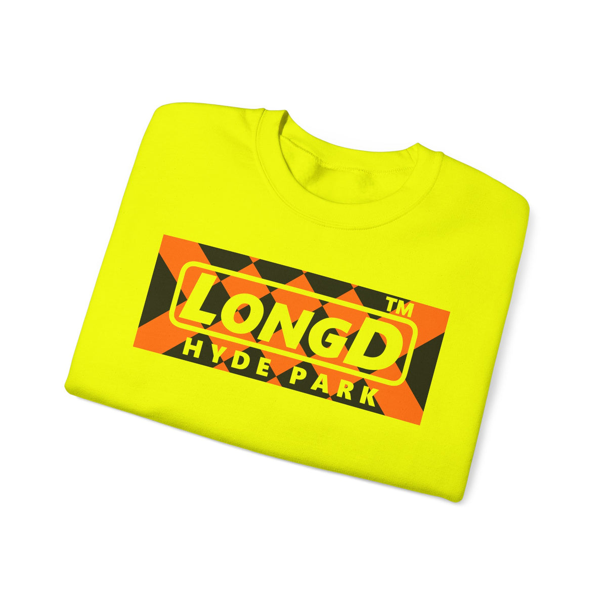 LongD Hyde Park negative stylized argyle logo (Halloween colors) crewneck sweatshirt