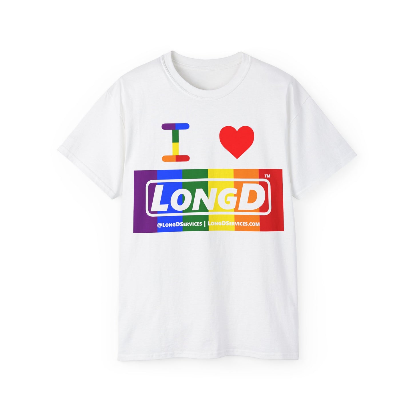 I Luv LongD® Logo Cotton Tee Pride rainbow negative text