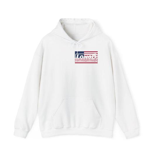LongD® negative flag front-back single breasted tag-domain logo hoodie (patriotic colors)