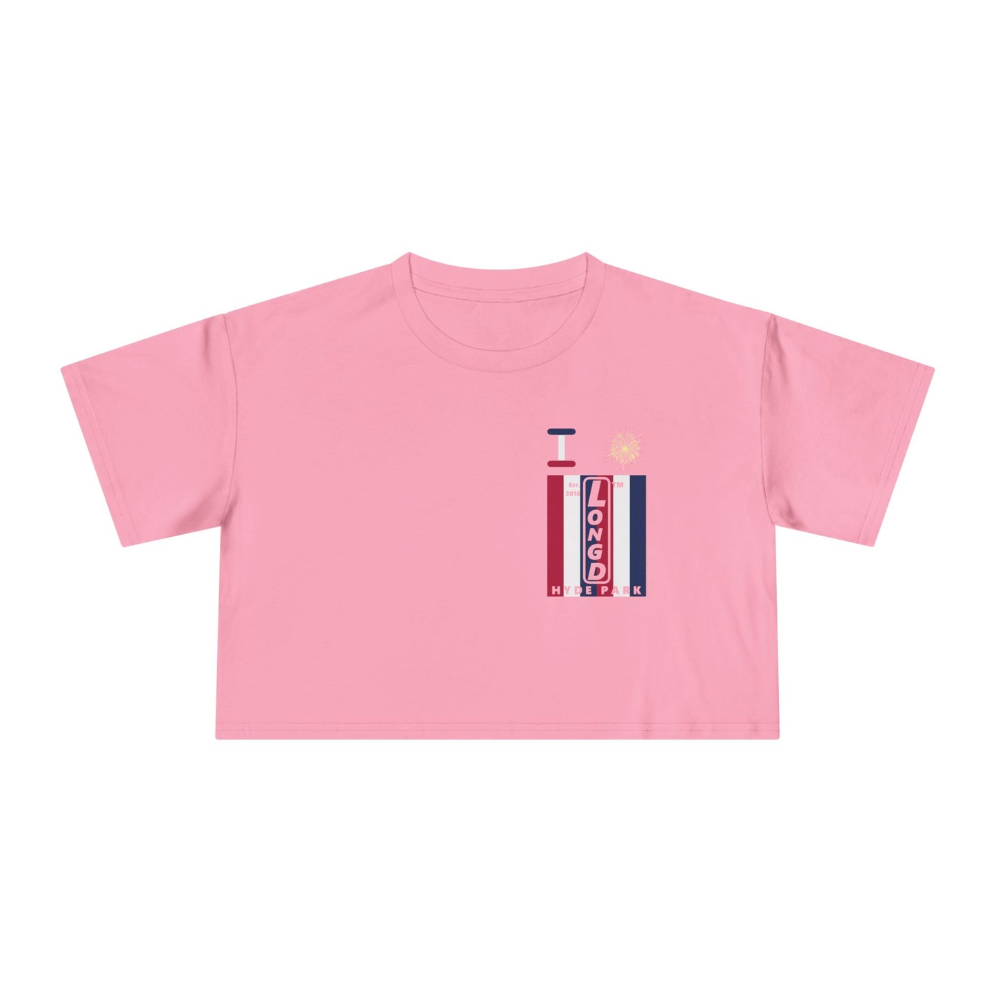 I burst LongD negative vertical 6-striped upright single-breasted Hyde Park logo crop tee