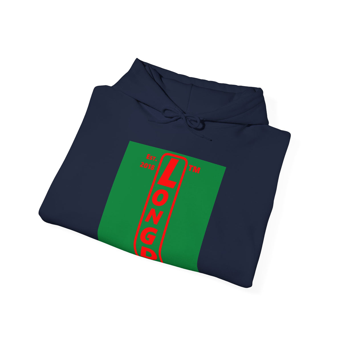 LongD Hyde Park upright logo positive red on negative green (Xmas colors) hoodie