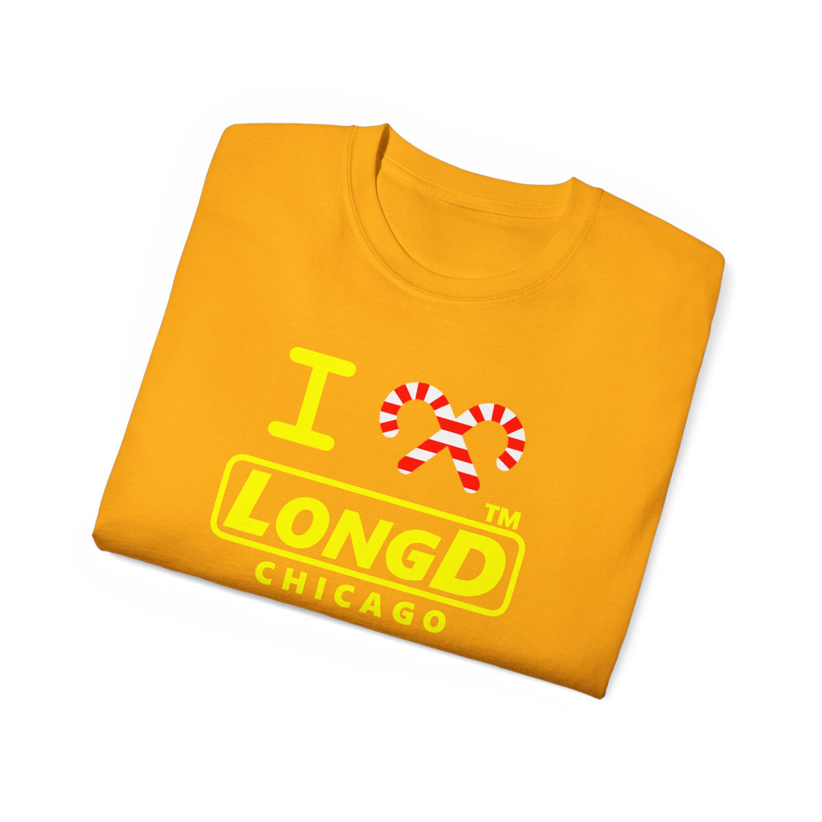 I candy cane LongD Chicago positive alternate basic yellow logo cotton tee