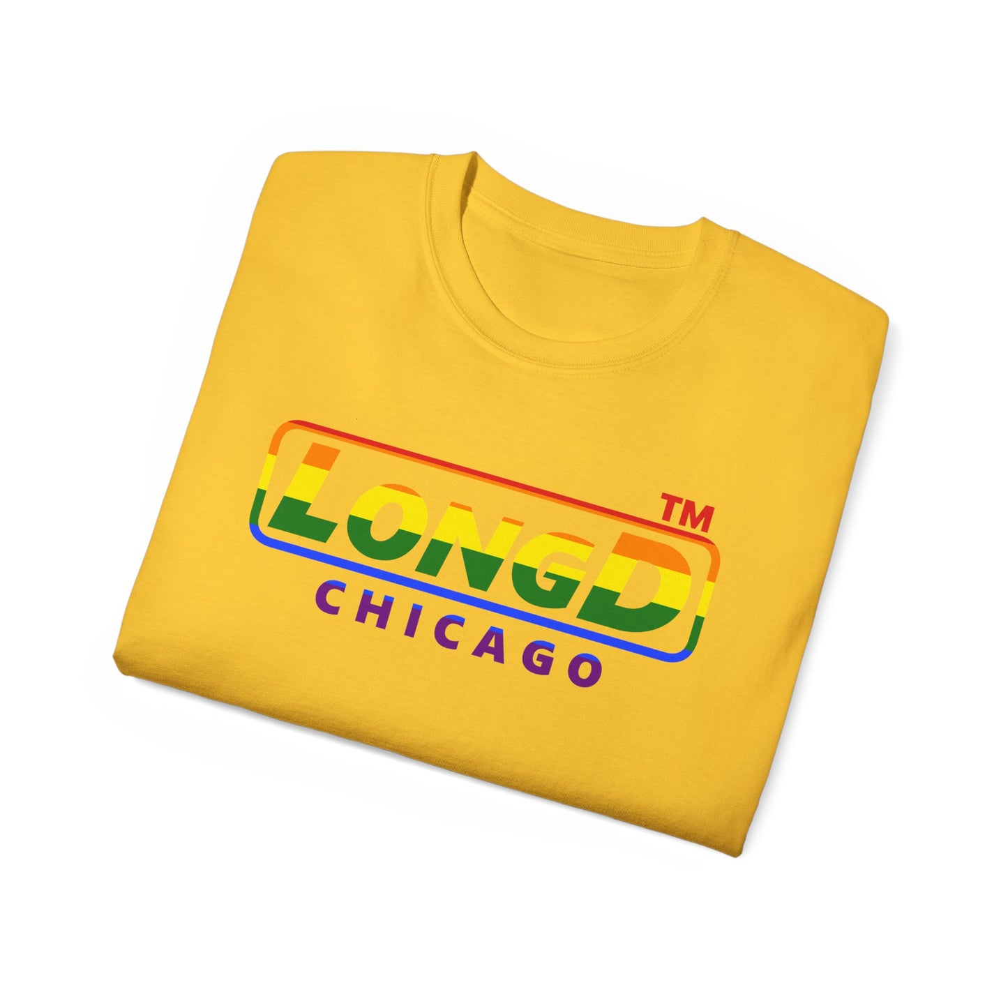 LongD positive horizontal striped Chicago logo cotton tee (Pride colors)