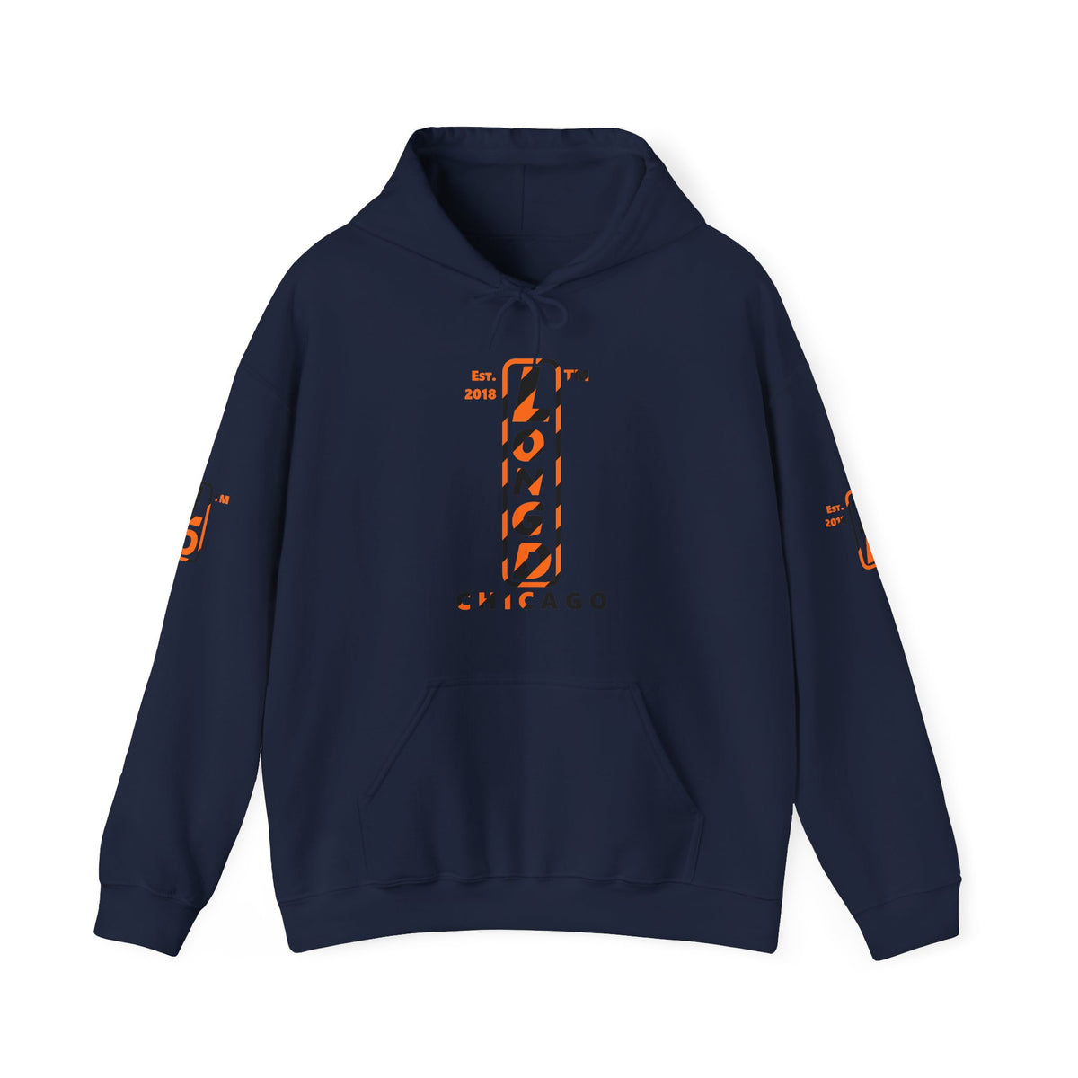 LongD Chicago positive upright pixel-weighted 12-striped 4-print logo (Halloween colors) hoodie