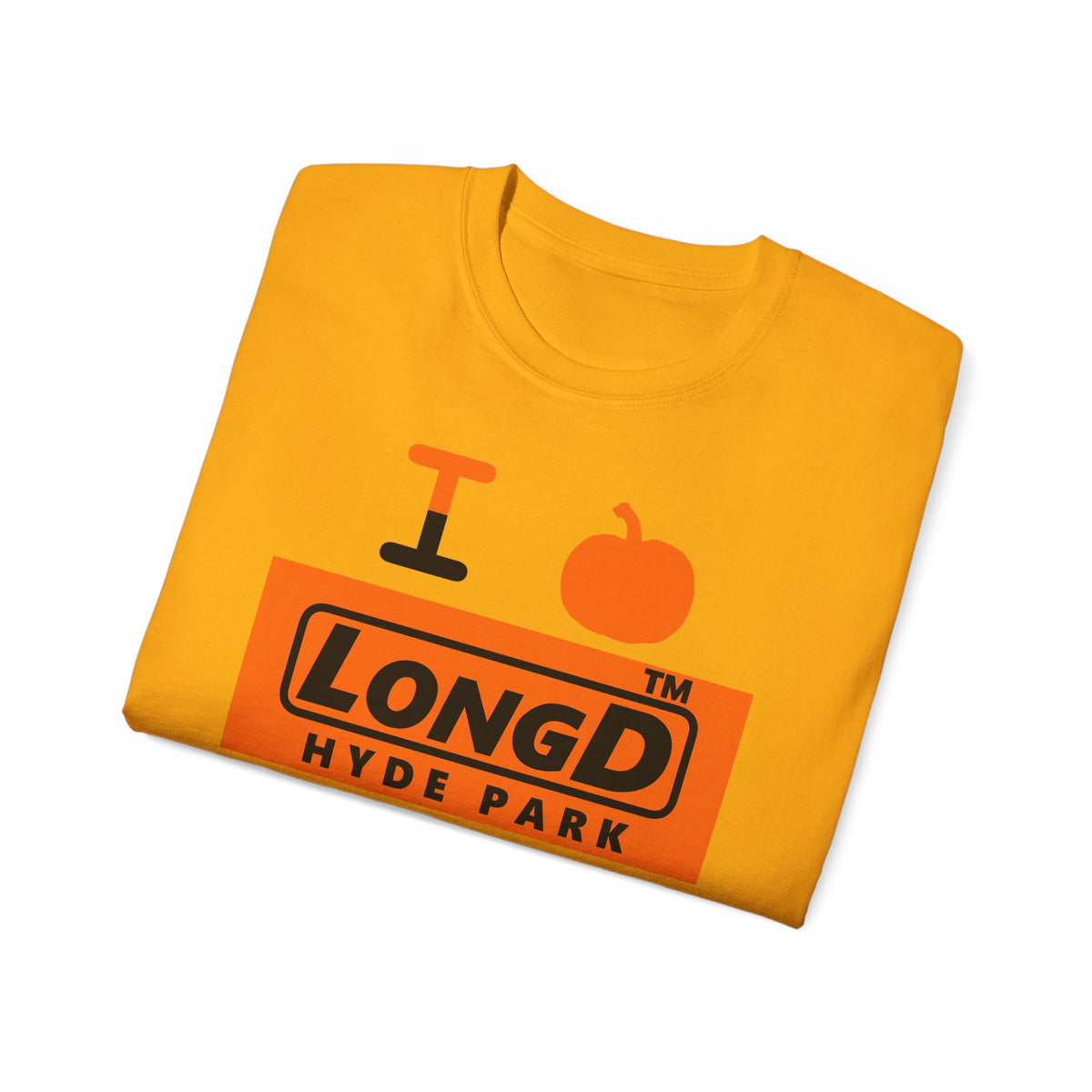 I pumpkin LongD Hyde Park logo positive black on negative orange cotton tee