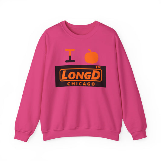I pumpkin LongD Chicago logo positive orange on negative black crewneck sweatshirt