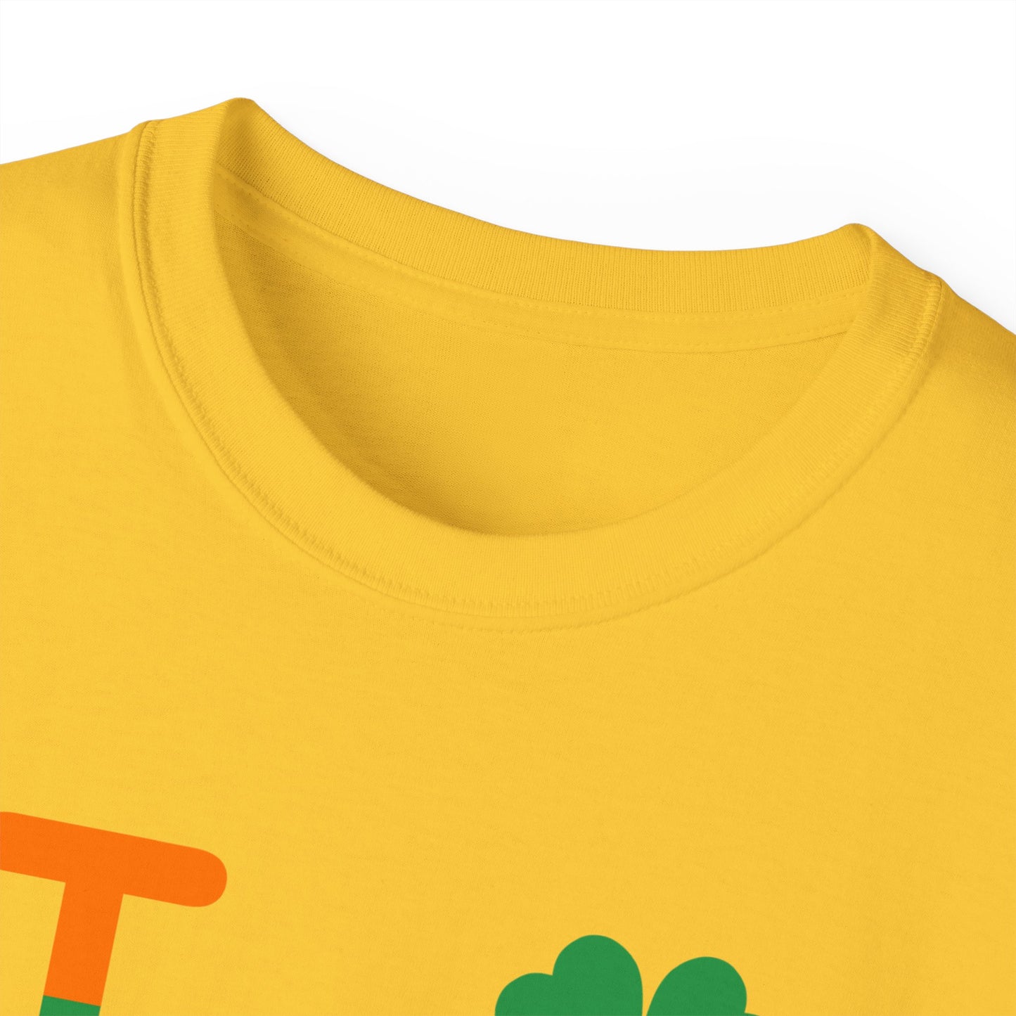 I Clover LongD® Logo Cotton Tee (St. Patrick's Day -Irish Green and Irish Orange right-left split with 4-leaf clover)