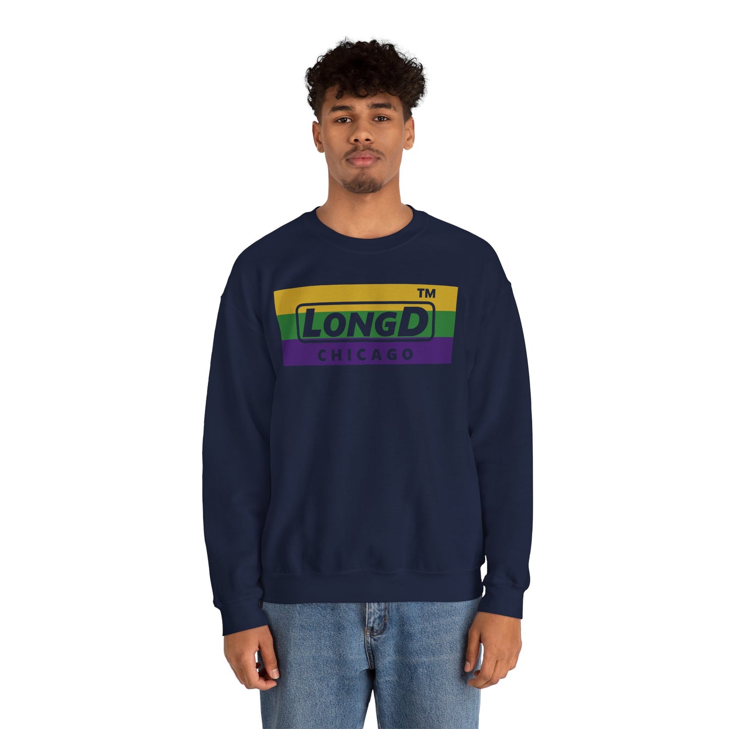 LongD negative striped Chicago logo crewneck sweatshirt