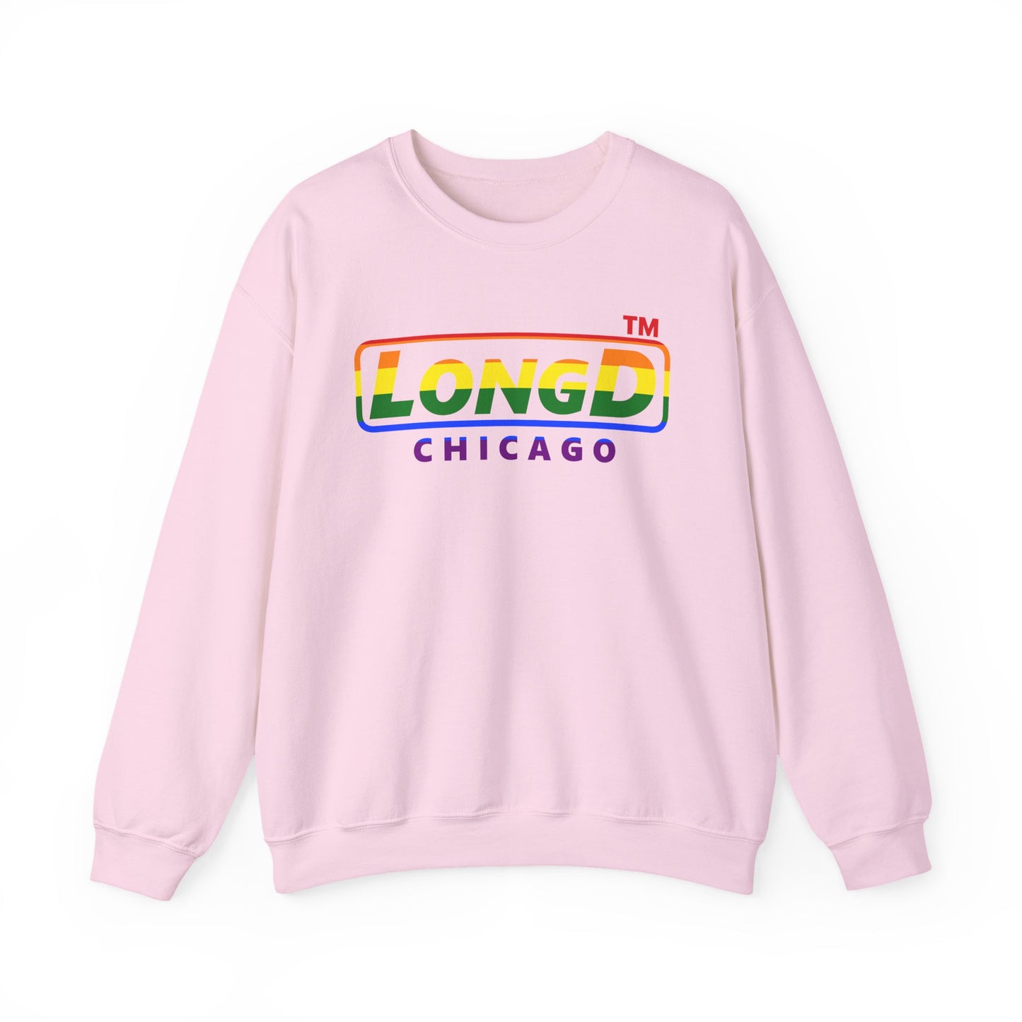 LongD positive horizontal striped front-back Chicago logo crewneck sweatshirt (Pride colors)