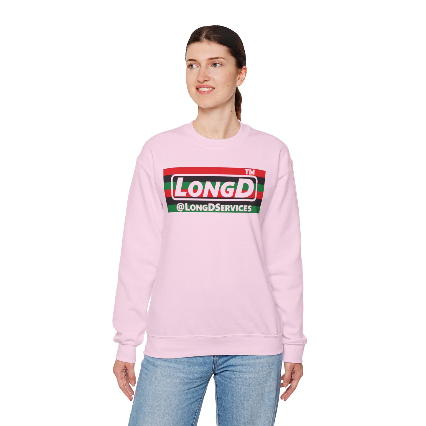 LongD negative horizontal 6-striped Chicago logo crewneck sweatshirt (Juneteenth colors)