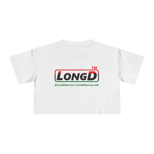LongD positive horizontal 3-striped tag-domain logo crop tee (Juneteenth colors)