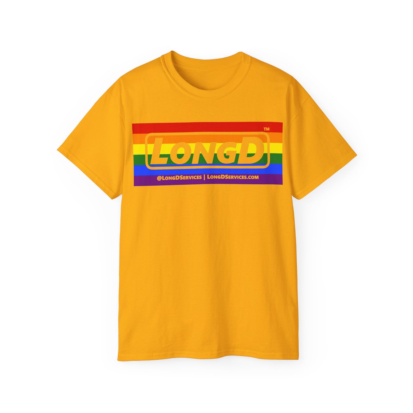LongD® Logo Cotton Tee Pride striped negative text