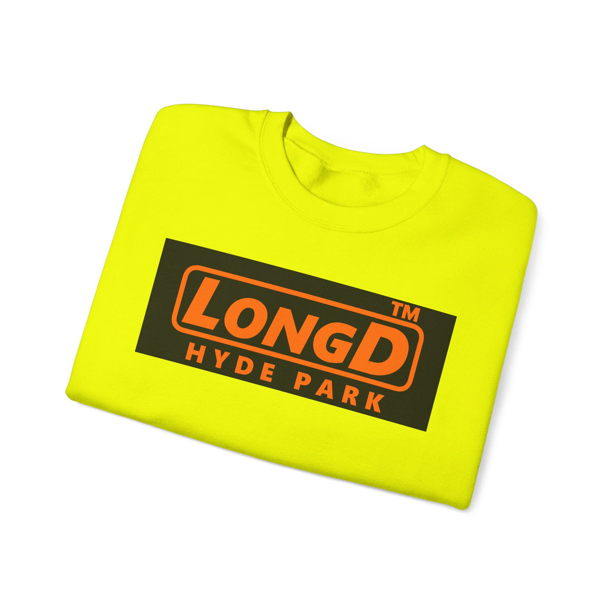 LongD Hyde Park logo orange (FE7518) on Black (000000) (Halloween colors) crewneck sweatshirt