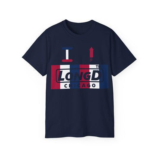 I firecracker LongD negative vertical 6-striped Hyde Park logo cotton tee