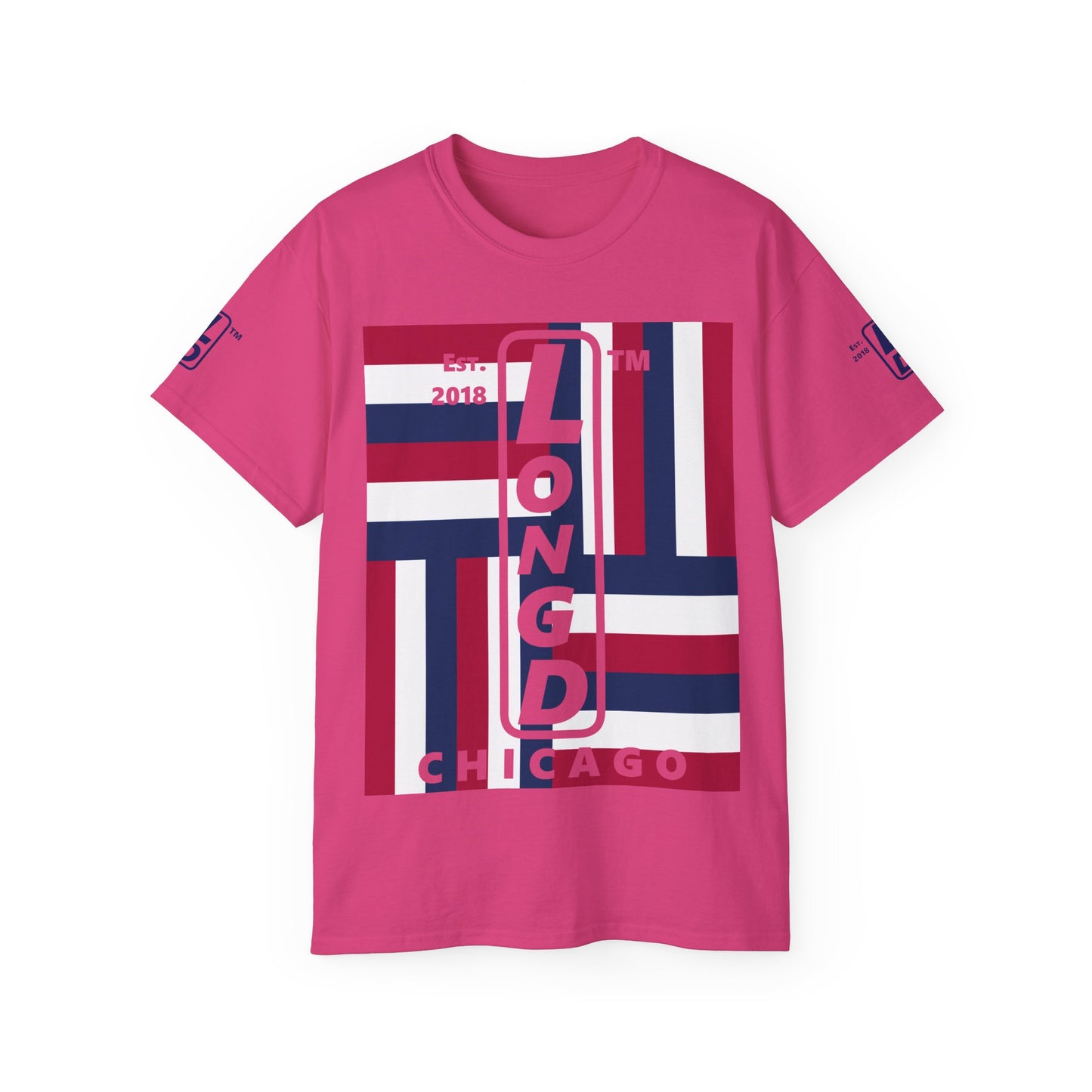 LongD cotton tee negative windmill 4-print Chicago upright logo (Patriotic colors)