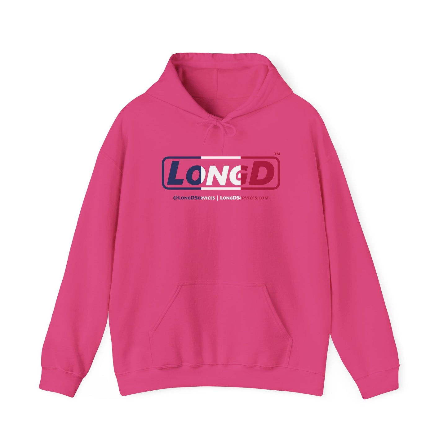 LongD® Logo Hoodie blue, white and red positive thirds
