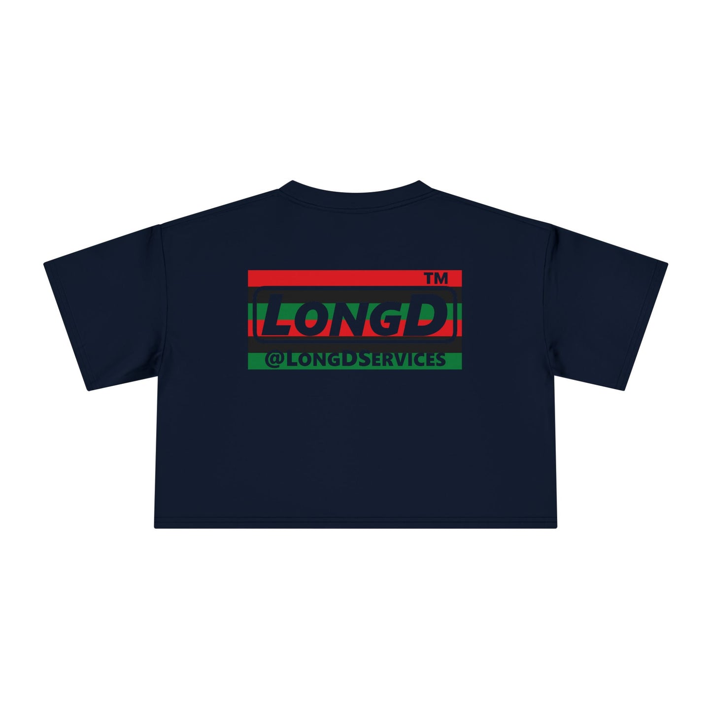 I fist LongD negative horizontal 6-striped front-back Chicago logo crop tee