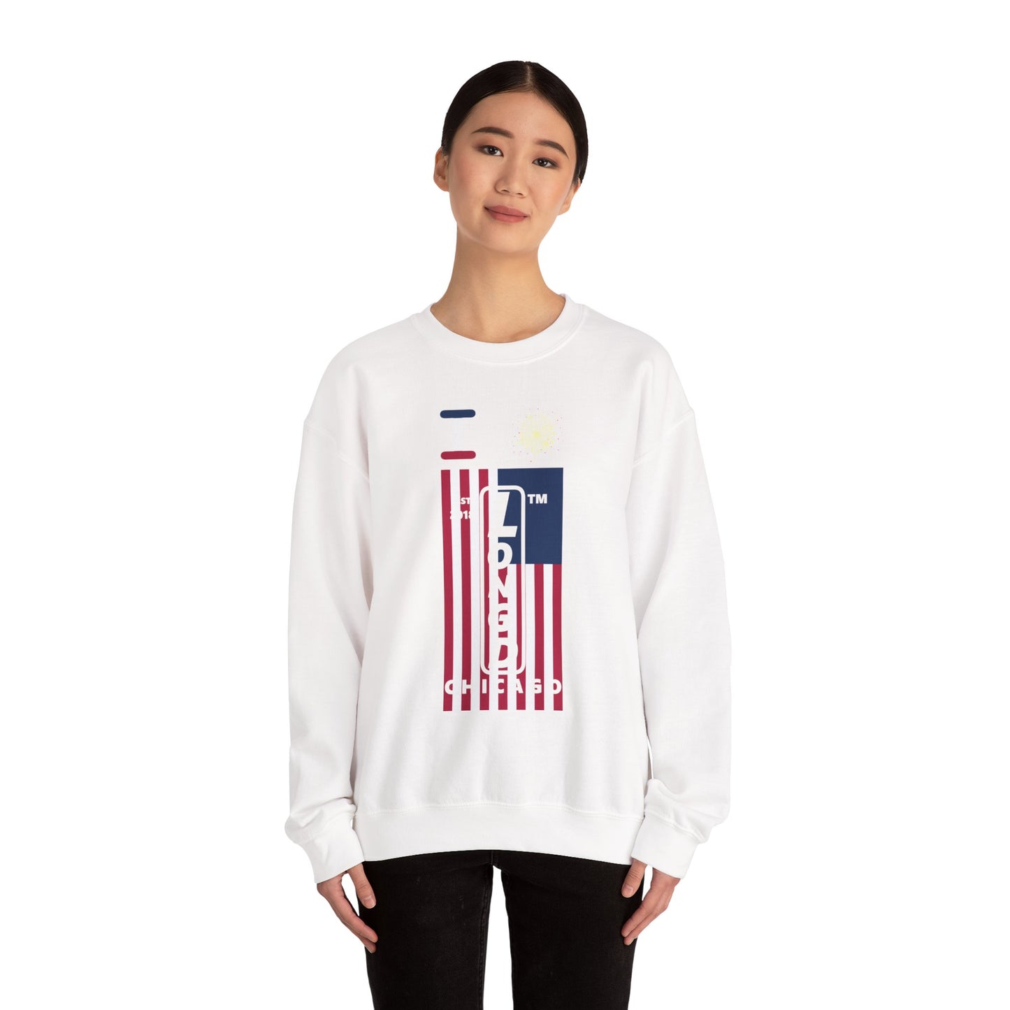 I Burst LongD negative flag Chicago upright logo crewneck sweatshirt