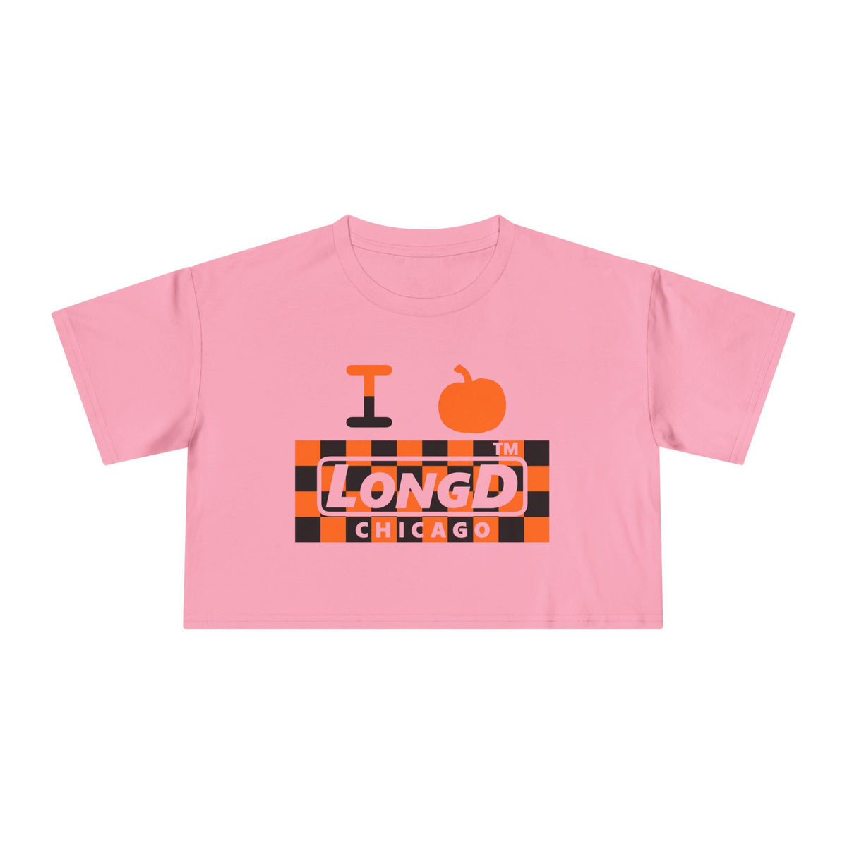 I pumpkin LongD Chicago negative checkered logo crop tee