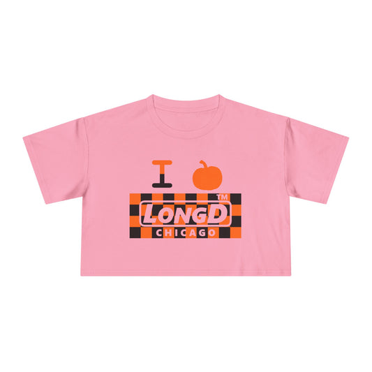 I pumpkin LongD Chicago negative checkered logo crop tee
