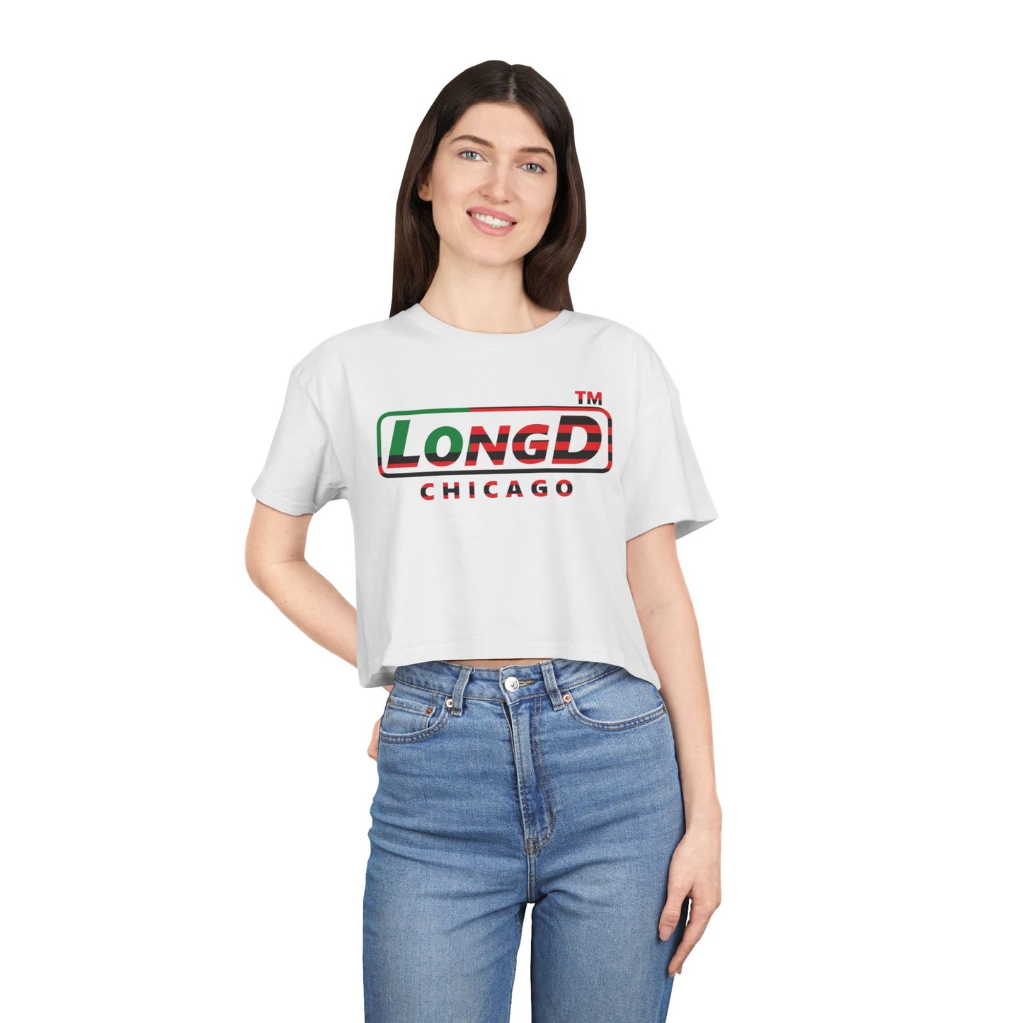 LongD positive flag Chicago logo crop tee (Juneteenth colors)