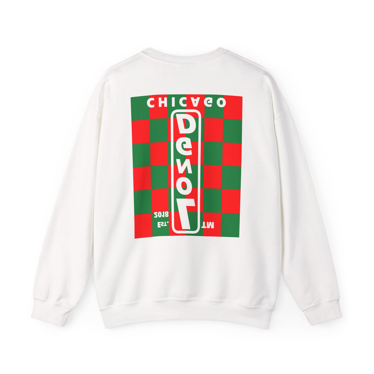 LongD Chicago negative upright checkered front-back logo (Xmas colors) crewneck sweatshirt
