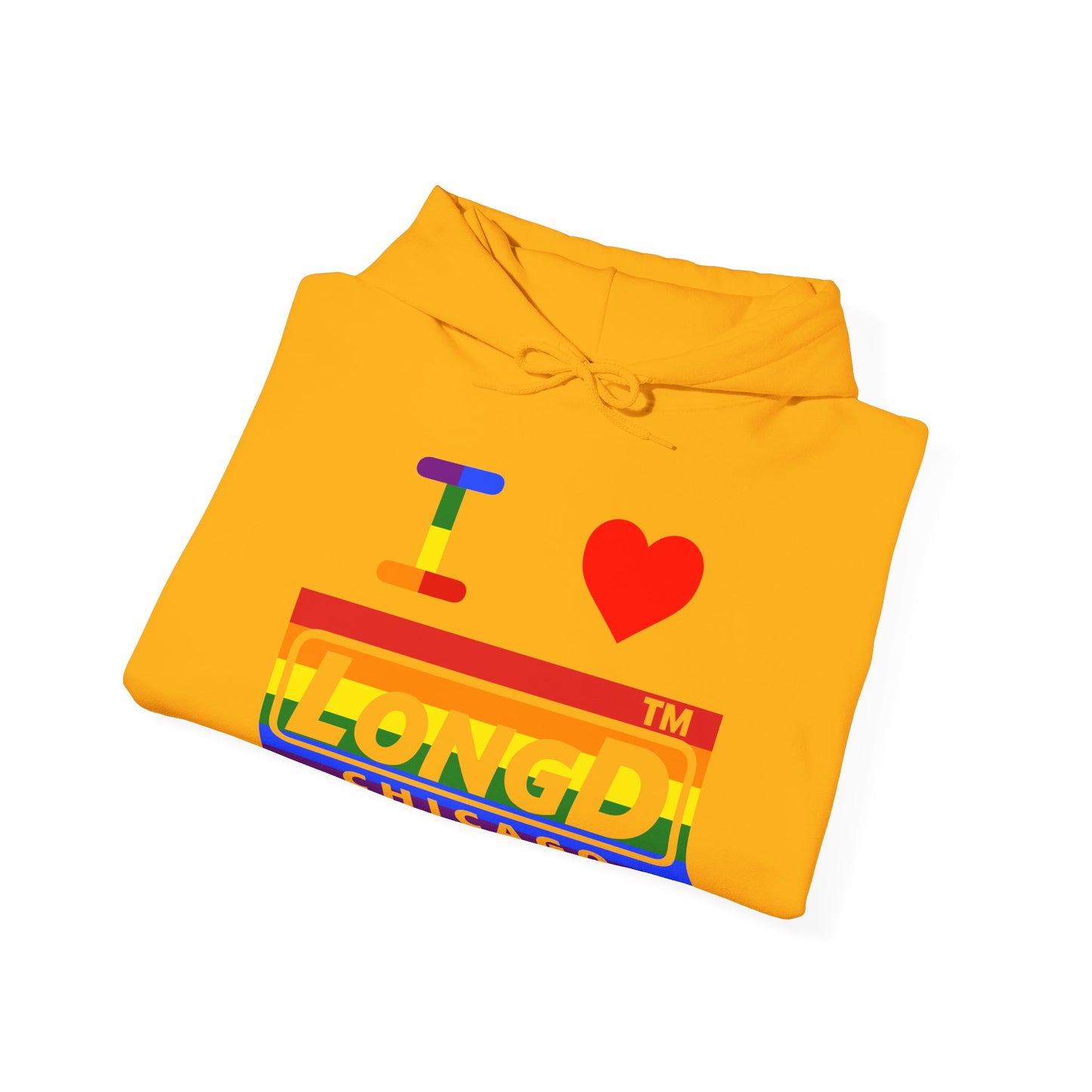 I Luv LongD® negative horizontal striped Chicago logo hoodie (Pride colors)
