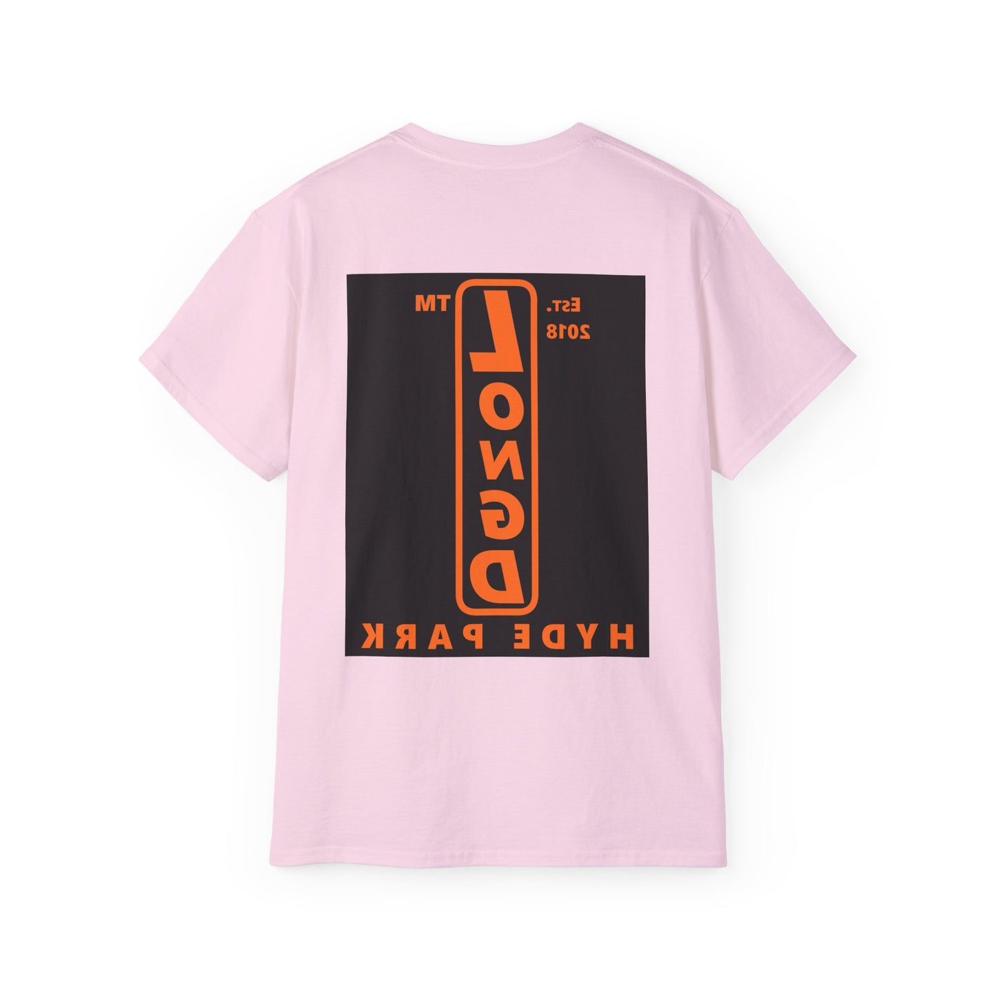 LongD Hyde Park upright front-back logo orange (FE7518) on Black (000000) cotton tee